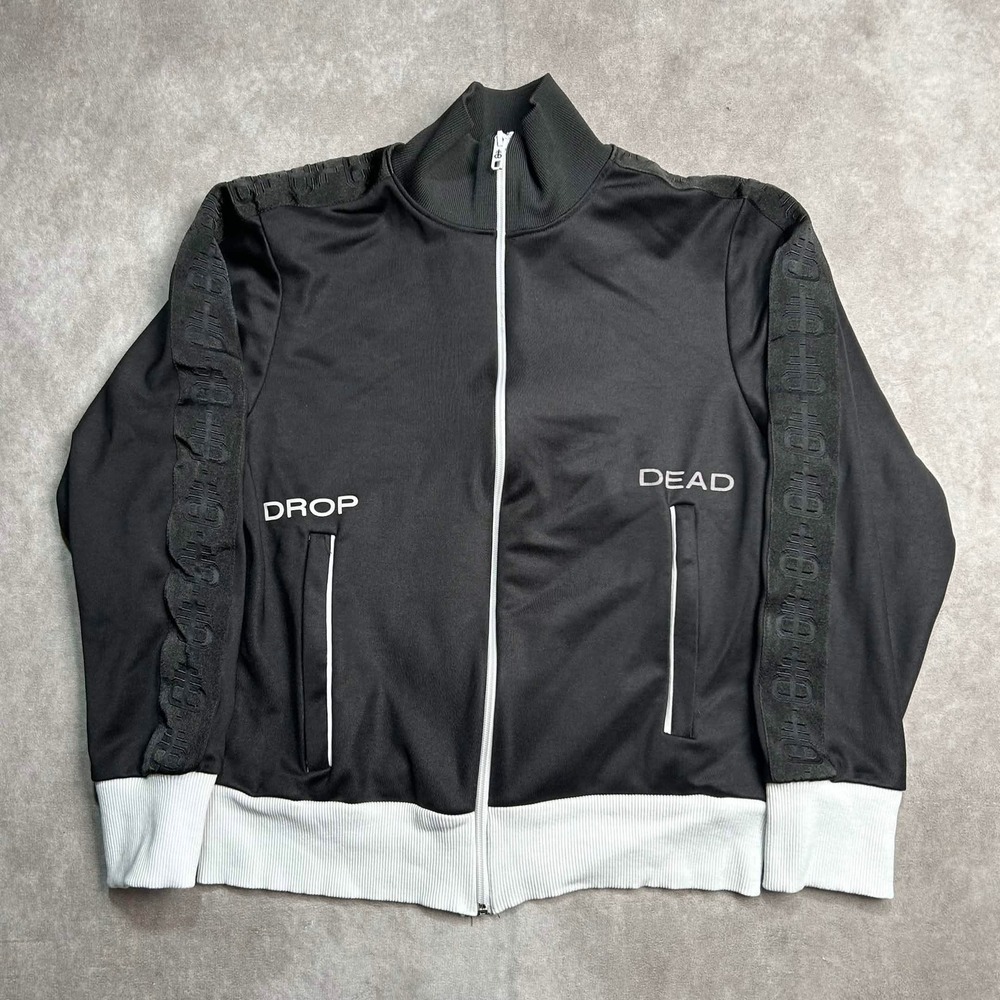 Drop Dead Mens Black White Logo Tape Full Zip Track Jacket Small